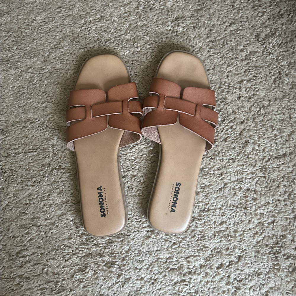 Sonoma Tan Leather Sandals with Woven Straps